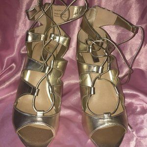 Forever 21 Metallic Gold Caged Heels 7.5